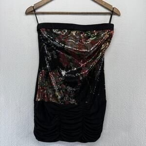 Vintage Body Central Top Women's Large Black Strapliss Sequence Baby Doll Y2k